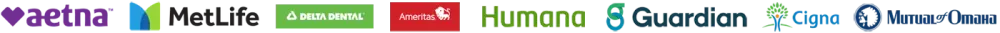 Logos of accepted insurance providers: Aetna, MetLife, Delta Dental, Ameritas, Humana, Guardian, Cigna, and Mutual of Omaha